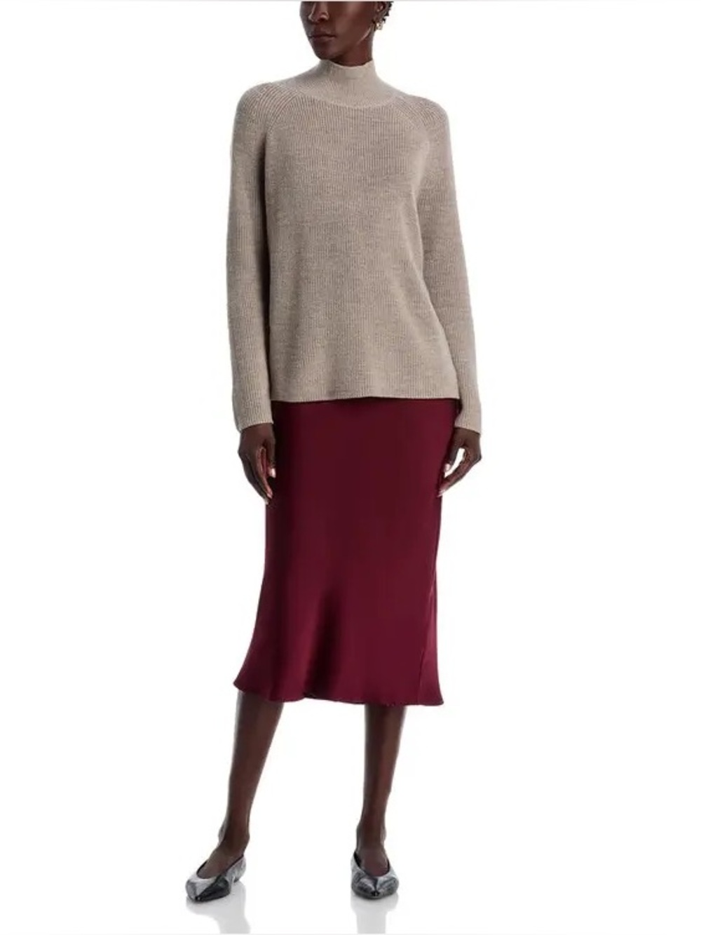 Eileen Fisher Extra fine Merino Wool turtleneck sweater minimal neutral costal L